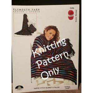 New Plymouth Encore Worsted Garter Stitch Blanket Pillow Knitting Pattern P496